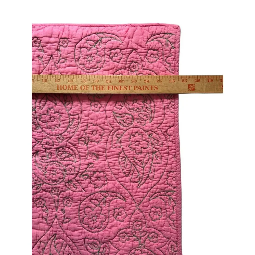 Pottery Barn Kids Pillow Sham Pink Green Paisley Quilted 2 Standard Reversible